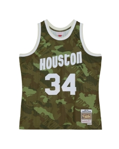 Men's Houston Rockets Mitchell & Ness Hakeem Olajuwon HWC Ghost Green Camo Swingman Jersey